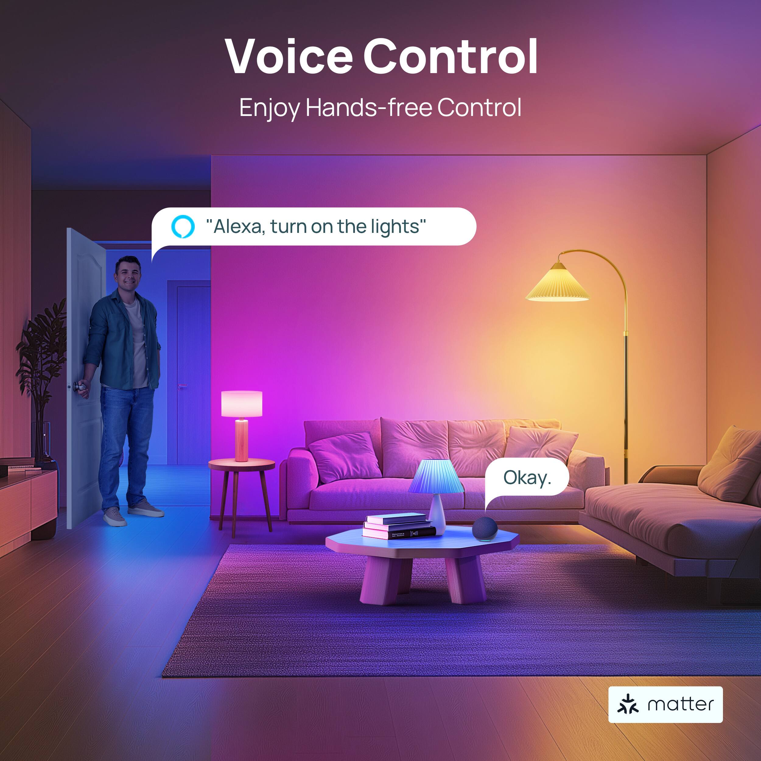 Voice Control Enjoy Hands-free Control "Alexa, turn on the lights" Okay. matter