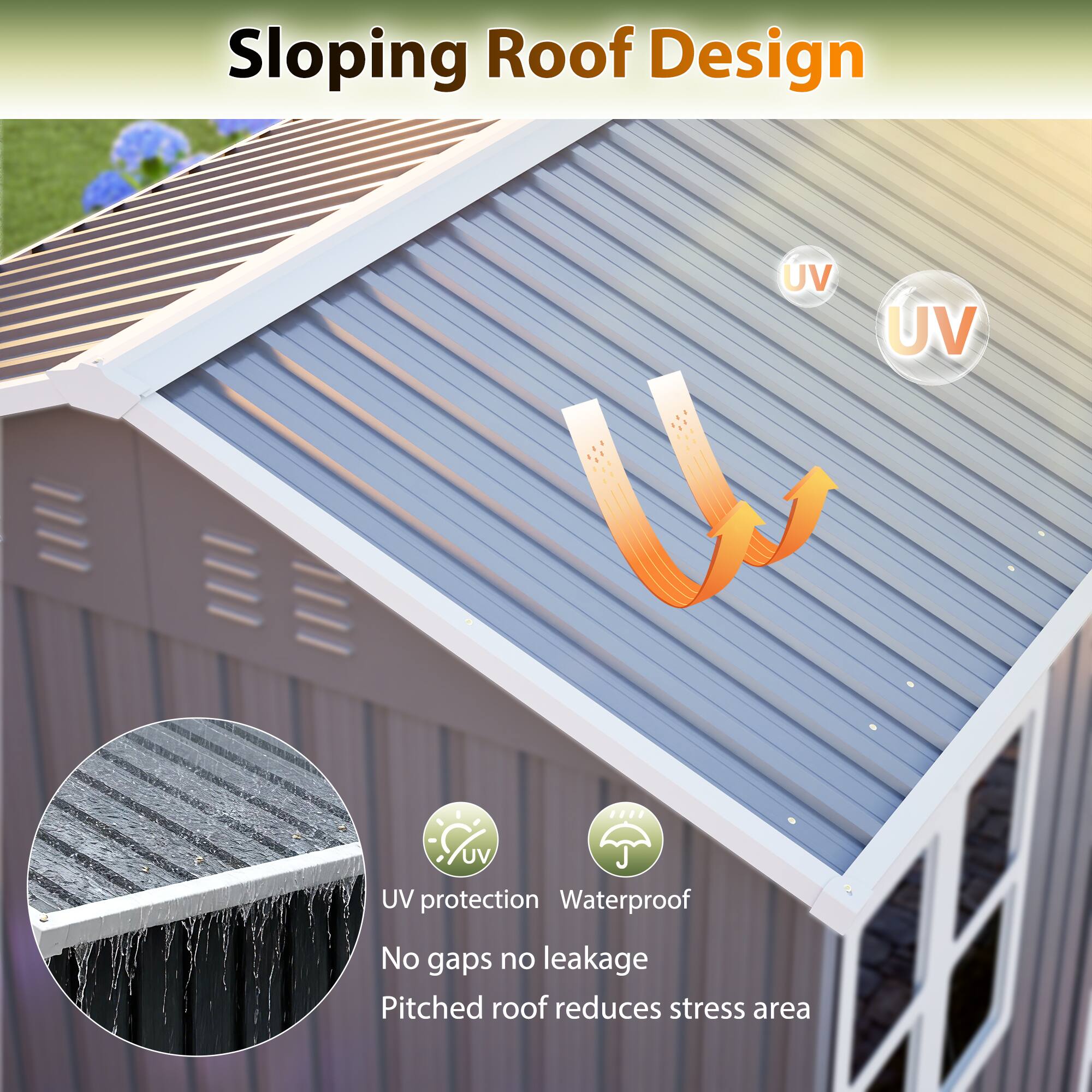 Sloping Roof Design

- UV protection
- Waterproof
- No gaps no leakage
- Pitched roof reduces stress area
