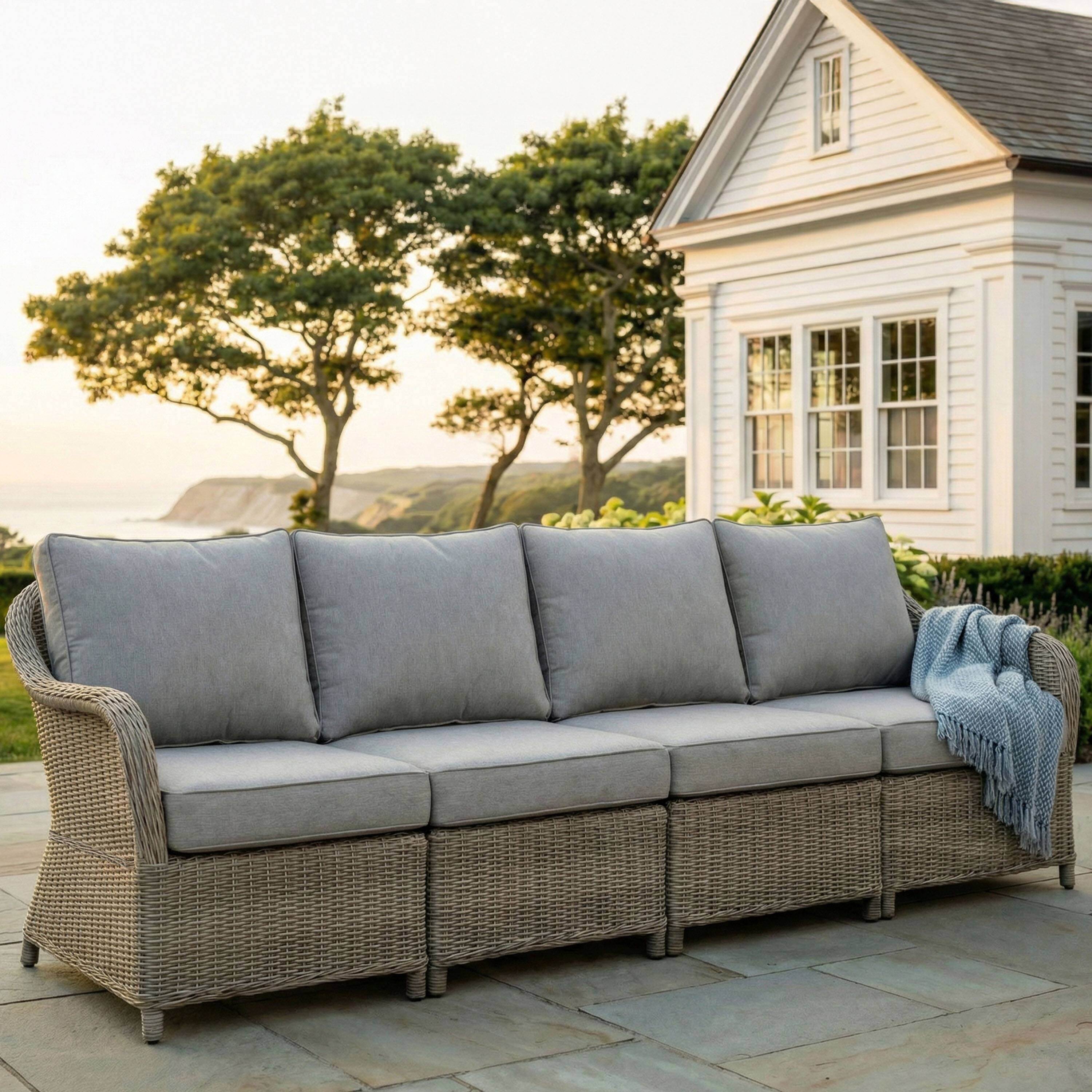 Alt View 1. Martha Stewart - Lily Pond Indoor-Outdoor 4-Seat Modular Patio Sofa with All-Weather Cushions - Gray Cushions/Weathered Gray Frame.