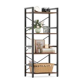 Costway - 4-Tier Bookshelf with Metal Frame & Wooden Storage Racks for Living Room, Study - Rustic Brown + Black