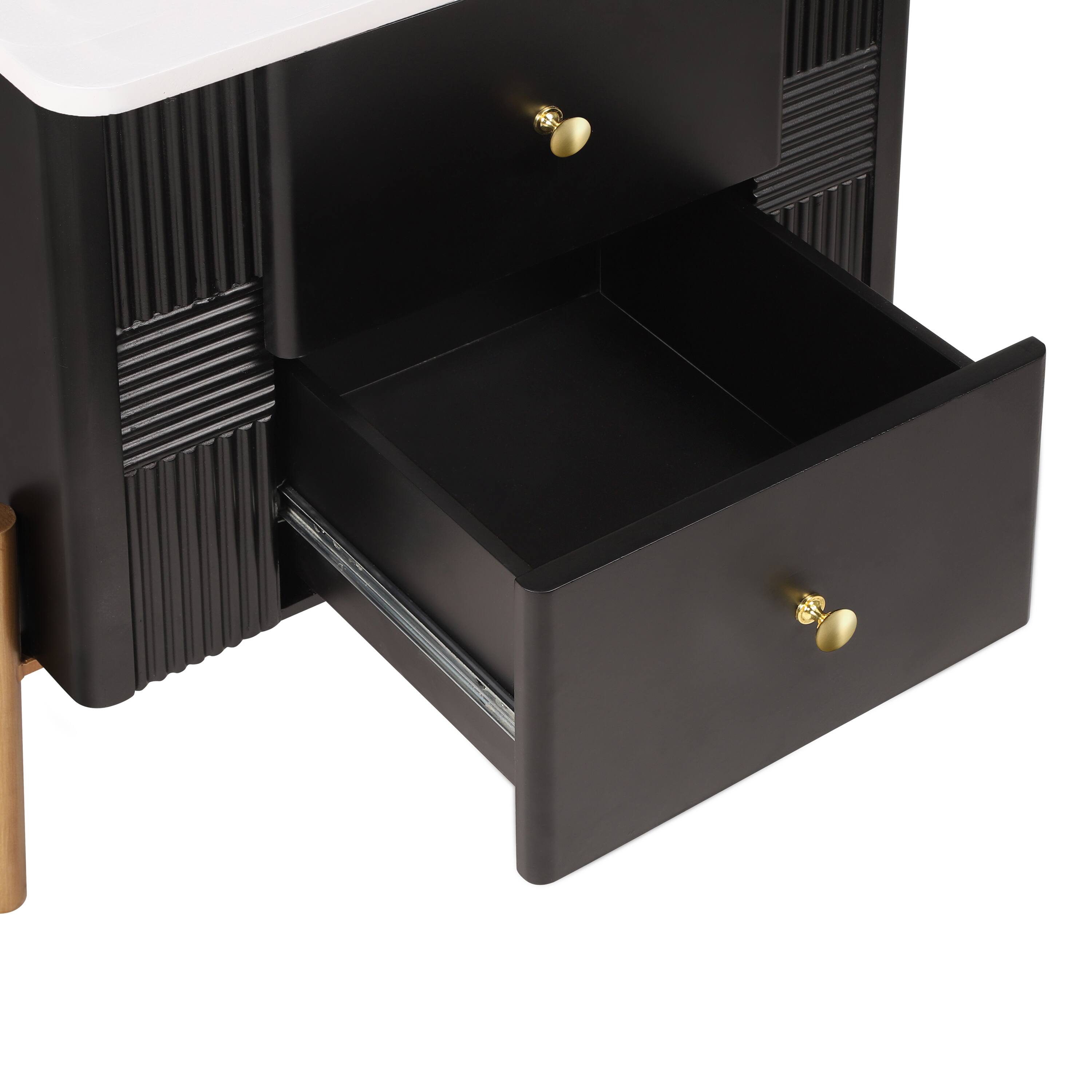 Alt View 6. Spaco - Spaco Modern Nightstand with Style - Fluted Design, 2 Drawers, Golden Handles & Legs - Ideal for Bedroom & Living - Black.