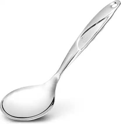 Front. Zulay Kitchen - Zulay Kitchen Stainless Steel Serving Spoon - 11.5” Large Cooking & Serving Spoon with Ergonomic Handle - Silver.
