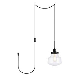 Living District - Lyle 1 Light And Clear Seeded Glass Plug In Pendant - Black