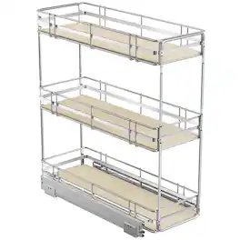 LOVMOR - 3-Tier Pull Out Cabinet Organizer Spice Rack for Narrow Cabinet 8in W x 20½in D Slide Out Wood Shelves Storage Kitchen - Silver