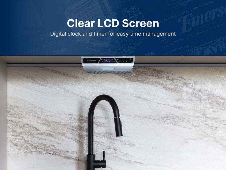 Sure, here is the corrected and grouped text:

---

**Clear LCD Screen**

Digital clock and timer for easy time management

---

**Emerson**

Over 15,000,000 satisfied owners prove Emerson

---

**$169.00**

BUY NOW

---

**SHOP - LOOK - LISTEN**

---

**Better AND rOn, smE**

---

**Vangua**

---

**29.88**

---

**HAW**

---

**almarson**

---

**12:07**

---