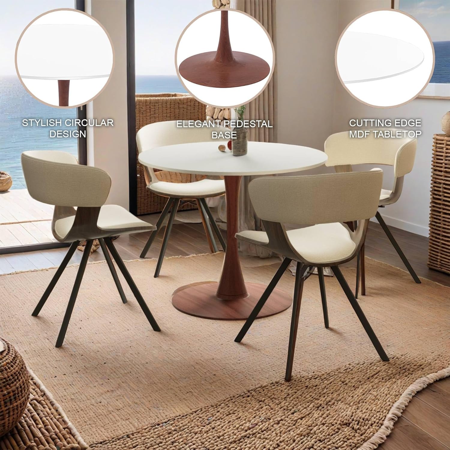 STYLISH CIRCULAR DESIGN  
ELEGANT PEDESTAL BASE  
CUTTING EDGE MDF TABLETOP