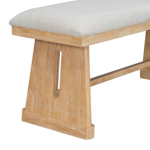 Alt View 2. LUCKY ONE - 6-Piece Rustic Farmhouse Dining Set with Rectangular Dining Table, Bench and 4 Upholstered Linen Chairs - Natural.