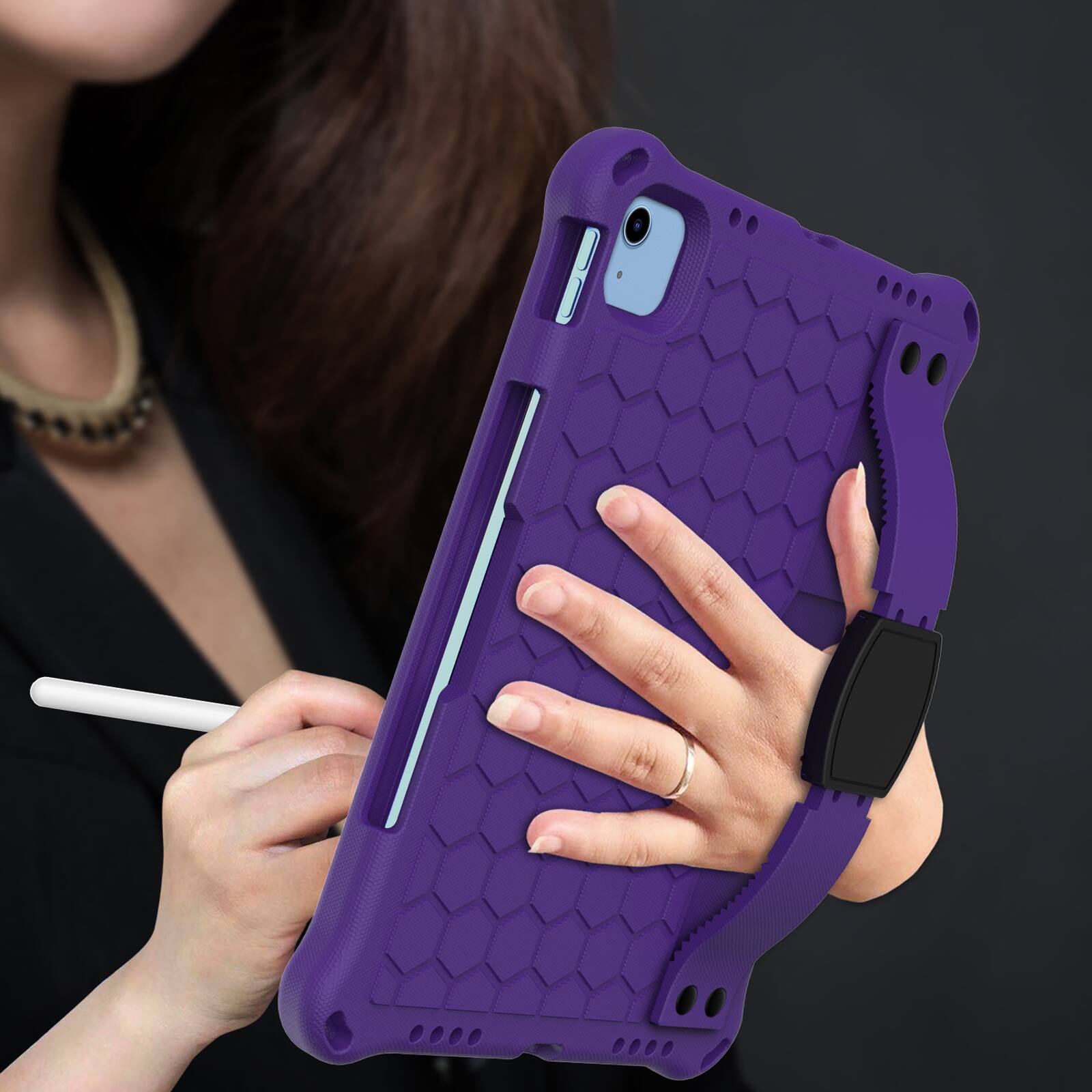 Alt View 3. Dteck - For Apple iPad (A16) 11" 2025 2025 / 10th 2022 Rugged Kid Case Shockproof Safe EVA Hand Grip Cover With Crossbody Strap - Purple.
