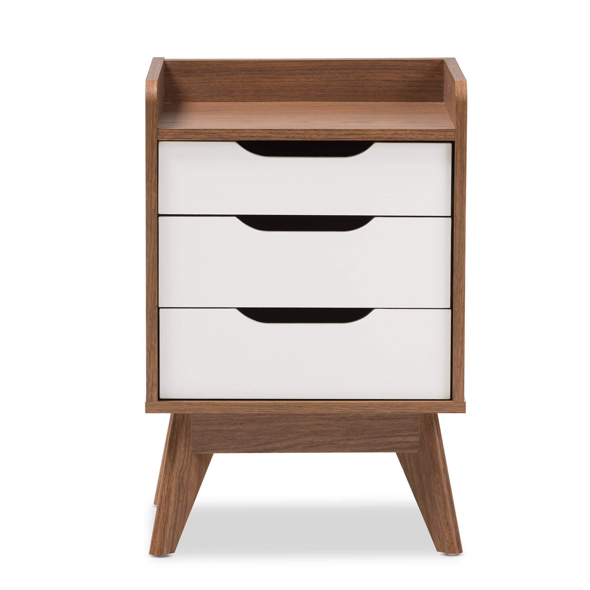 Left. Baxton Studio - Brighton Mid-Century Modern Wood 3-Drawer Storage Nightstand - White/"Walnut" Brown.