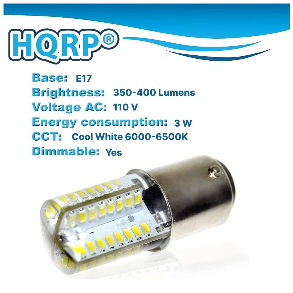 HQRPO  
Base: E17  
Brightness: 350-400 Lumens  
Voltage AC: 110 V  
Energy consumption: 3 W  
CCT: Cool White 6000-6500K  
Dimmable: Yes