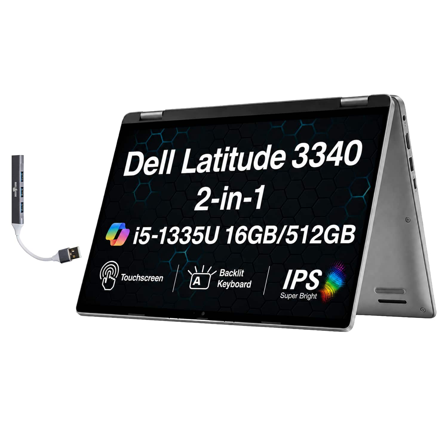 Photos - Software LATITUDE Dell - Upgraded -  3340 2-in-1 Laptop 13.3 FHD (Intel i5-1335U, 16GB LPDDR5, 512GB PCIe SSD, Intel Iris Xe, Win 11 P 