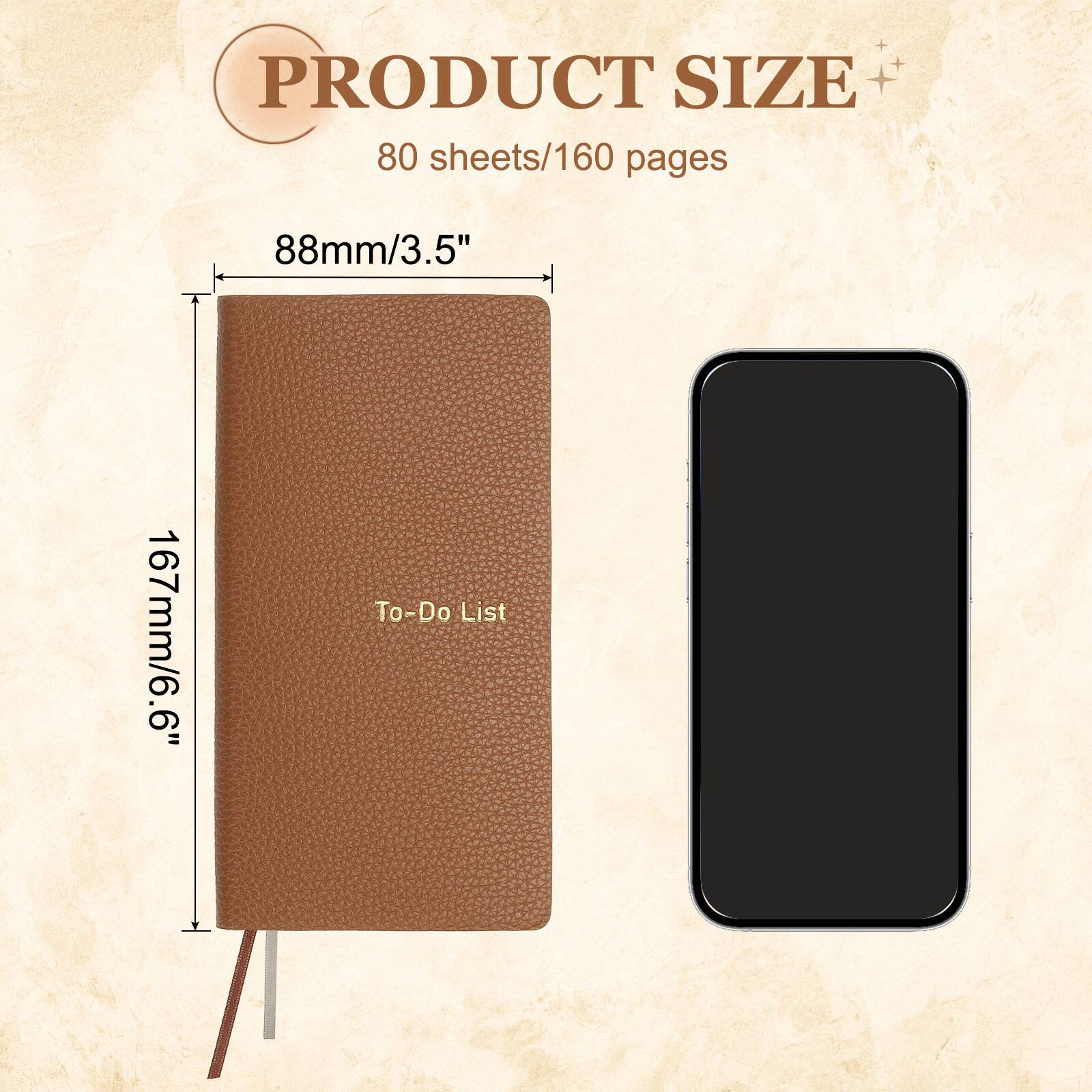 PRODUCT SIZE  
80 sheets/160 pages  
88mm/3.5"  
167mm/6.6"  
To-Do List