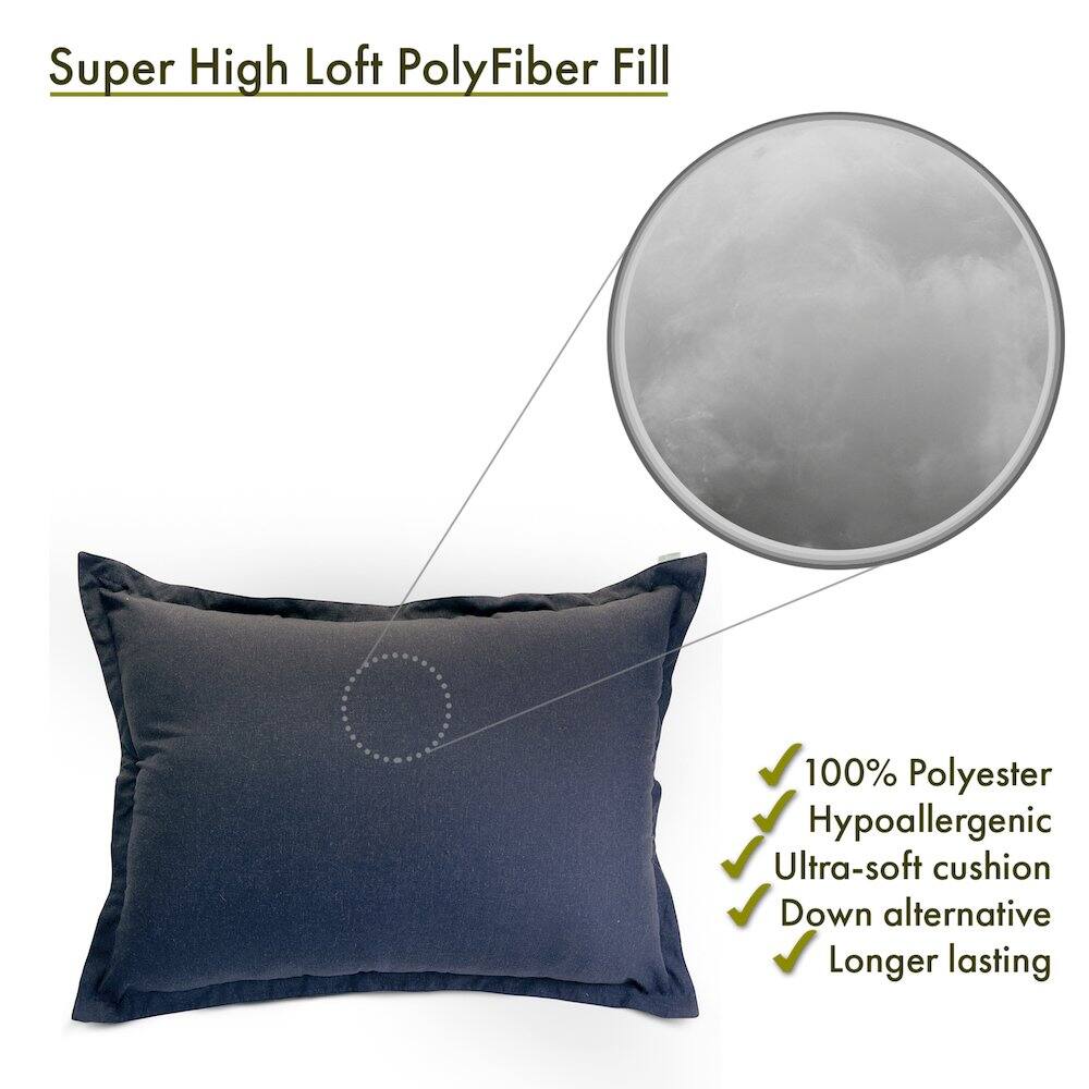 Super High Loft PolyFiber Fill

- 100% Polyester
- Hypoallergenic
- Ultra-soft cushion
- Down alternative
- Longer lasting