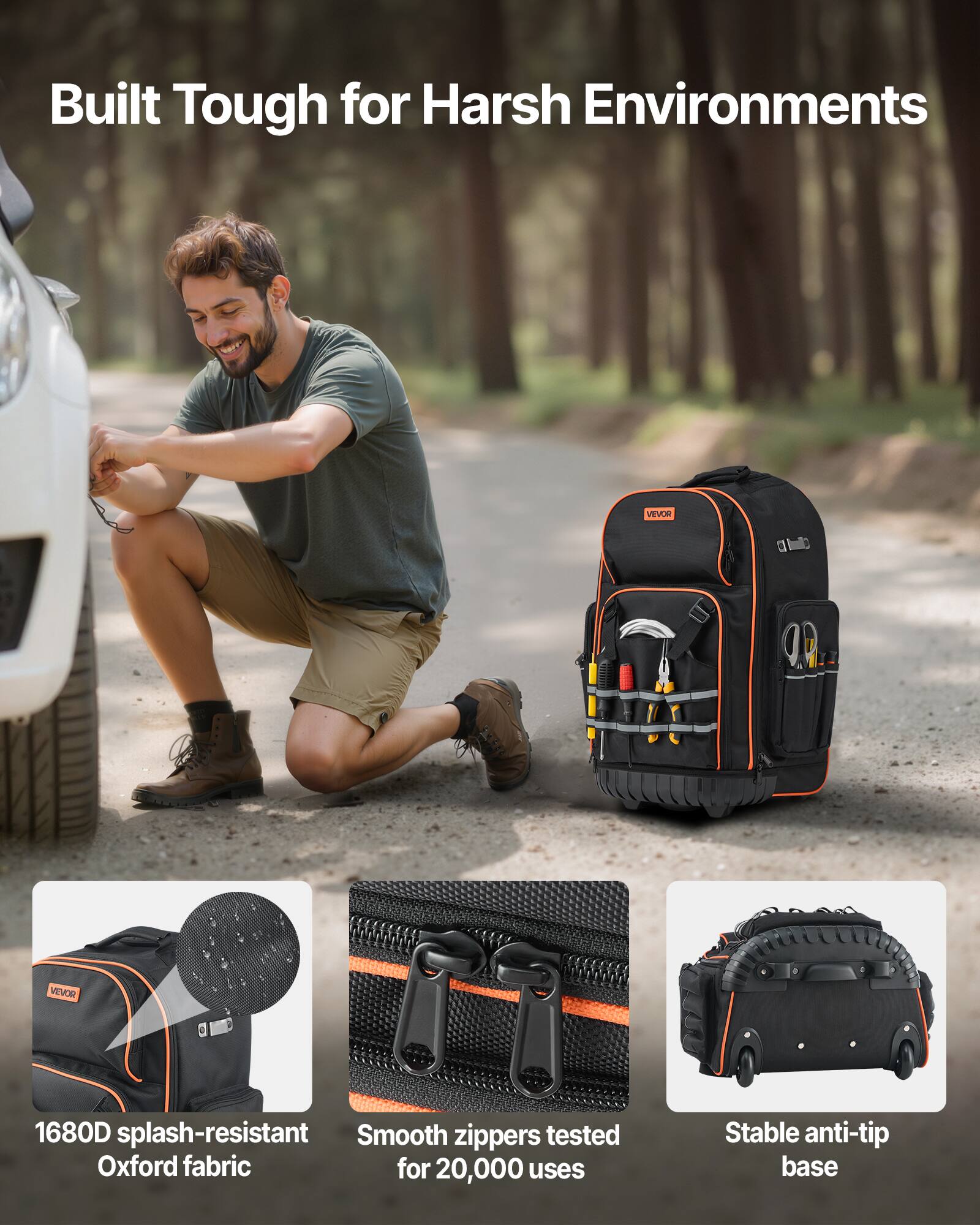VEVOR Rolling Tool Backpack, 110 lbs Load Capacity, 72 Pockets