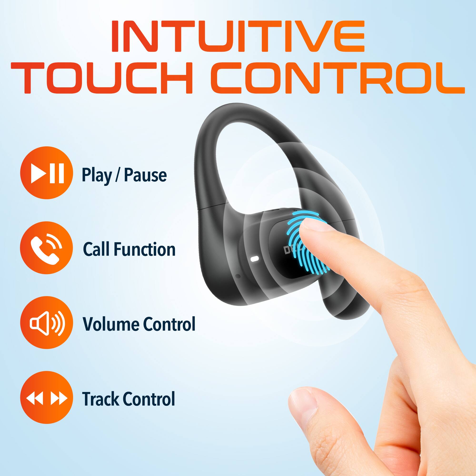INTUITIVE TOUCH CONTROL

- Play/Pause
- Call Function
- Volume Control
- Track Control