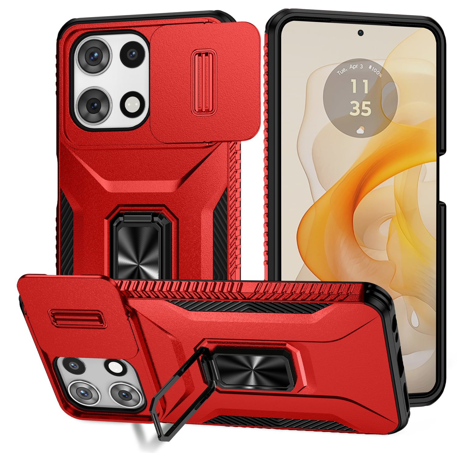 UUCOVER - For Motorola Moto G 5G 2025/2026 Rugged Dual Layer Case with Slide Camera Cover Rotating Magnetic Ring Kickstand Cover - Red price history on PriceWatchPro