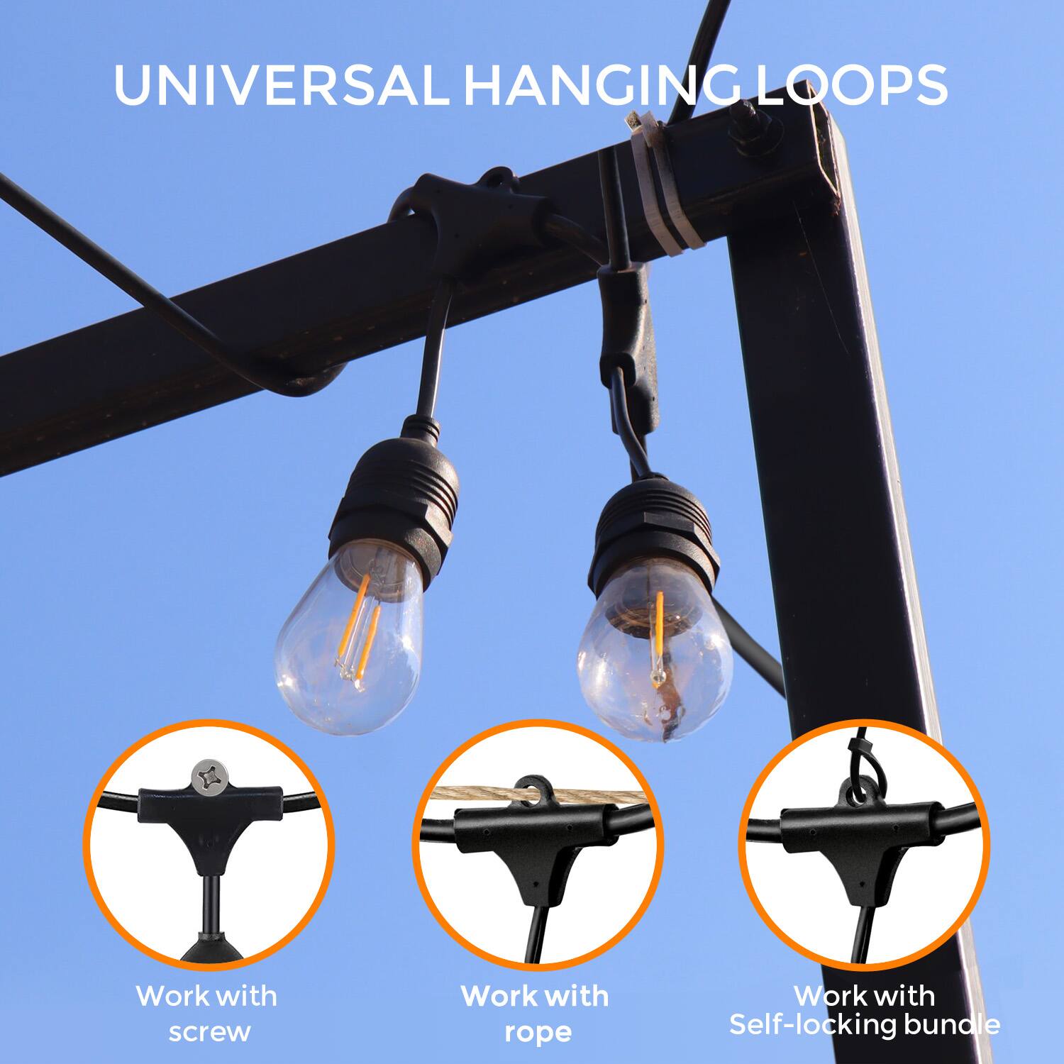 UNIVERSAL HANGING LOOPS
Work with screw
Work with rope
Work with Self-locking bundle