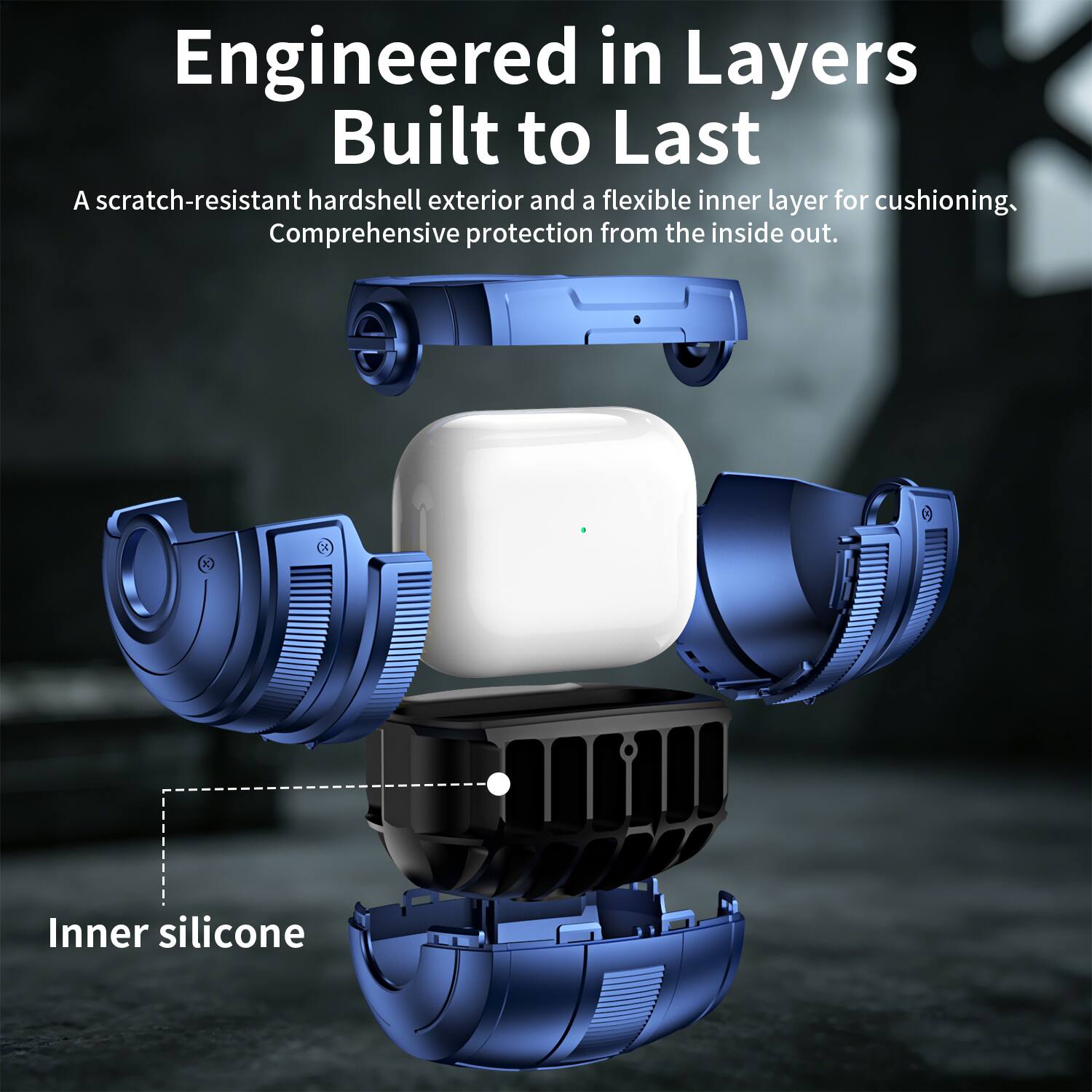 Engineered in Layers  
Built to Last  

A scratch-resistant hardshell exterior and a flexible inner layer for cushioning,  
Comprehensive protection from the inside out.  

Inner silicone