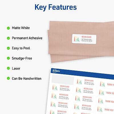 Key Features:
- Matte White
- Permanent Adhesive
- Easy to Peel
- Smudge-Free
- Laser
- Can Be Handwritten

Avery
Megan Claire
3X18
Megan Claire GA
S47
Megan Claire
Megan Claire GA 30018
Megan Claire GA 30018
Thank You
Thank You
Thank You