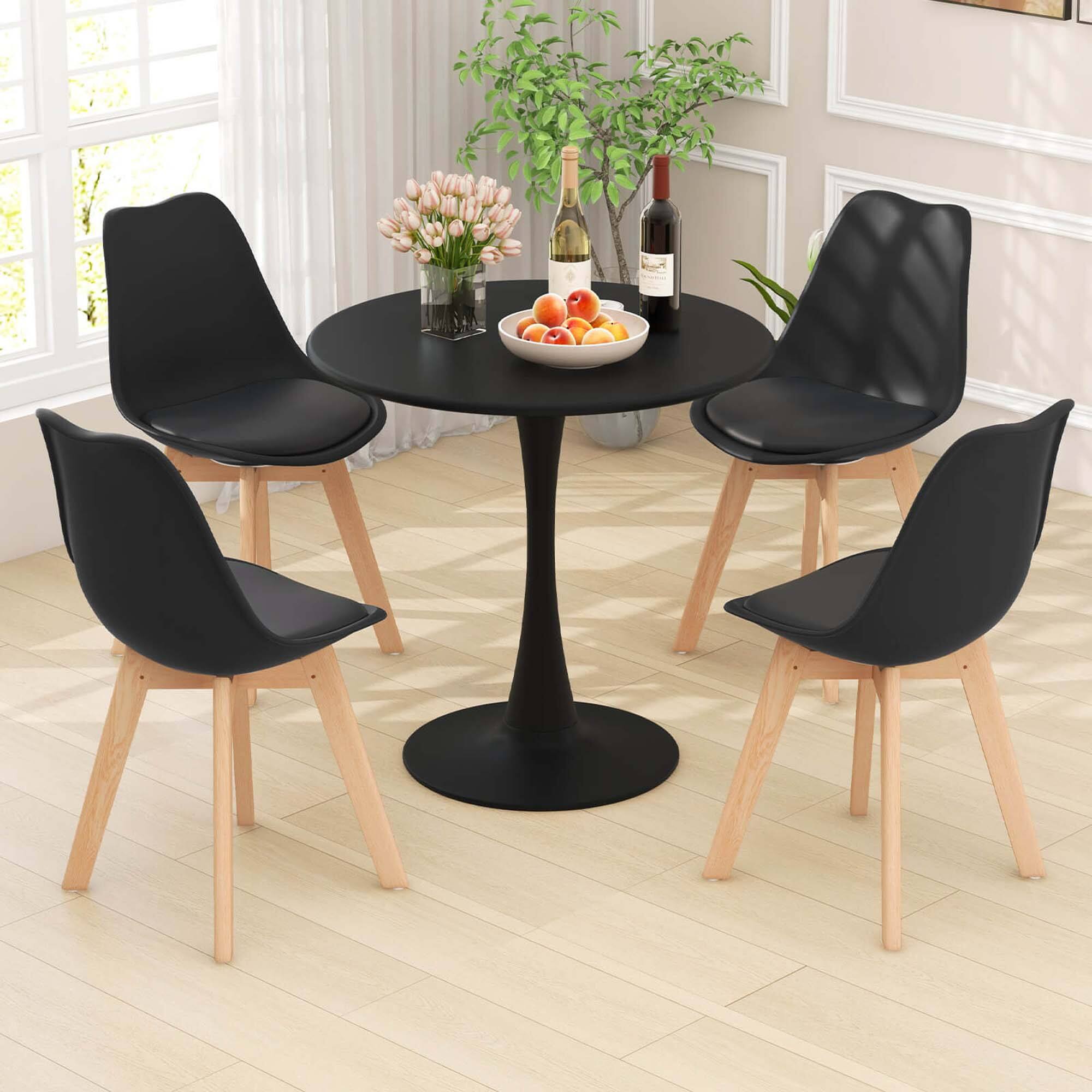 Alt View 3. Costway - Costway 5 PCS Dining Set Modern Round Dining Table 4 Chairs for Small Space Kitchen - Black.