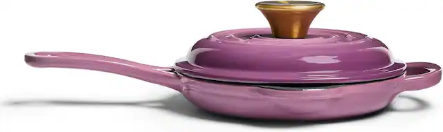 Front. Larder & Vine - 6 in Enameled Cast Iron Skillet with Lid - Grappa.