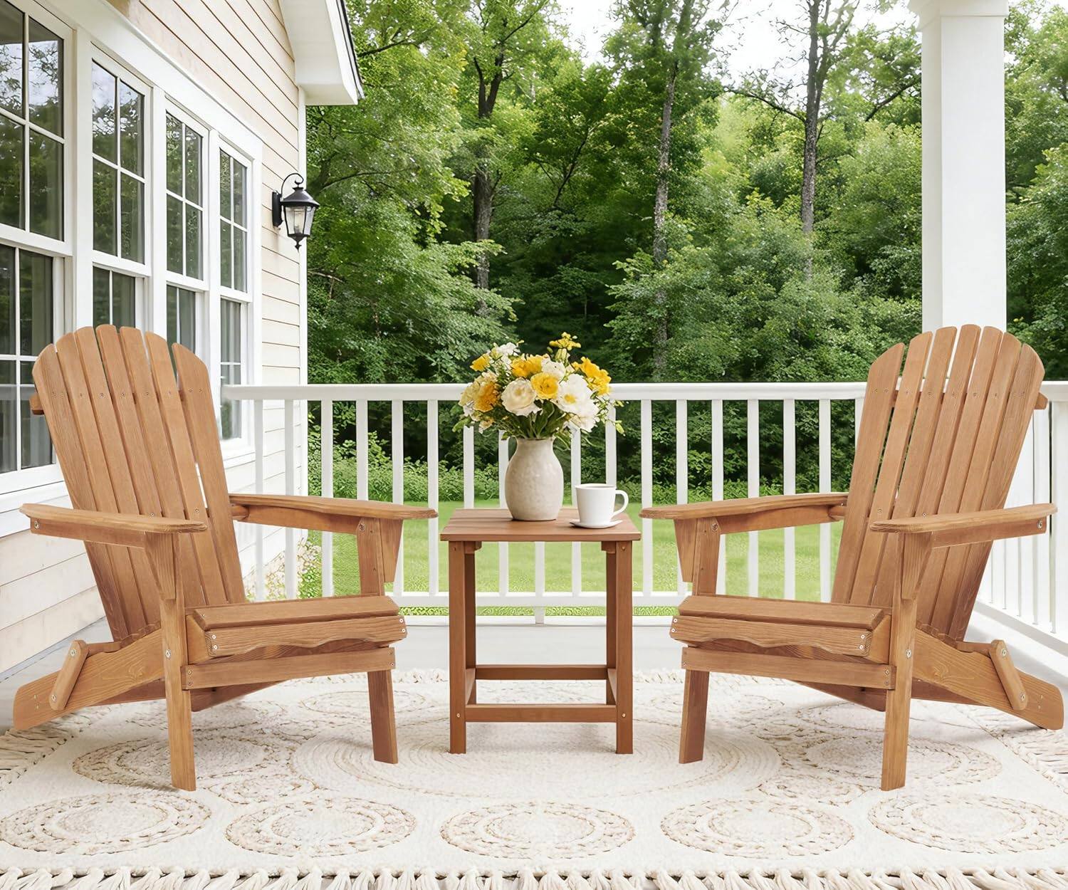 Alt View 5. Winado - 2PCS Portable Wooden Adirondack Chair Folding Patio Fire Pit Lounge Armchair Furniture for Indoor Outdoor Beach Poolside - Teak.