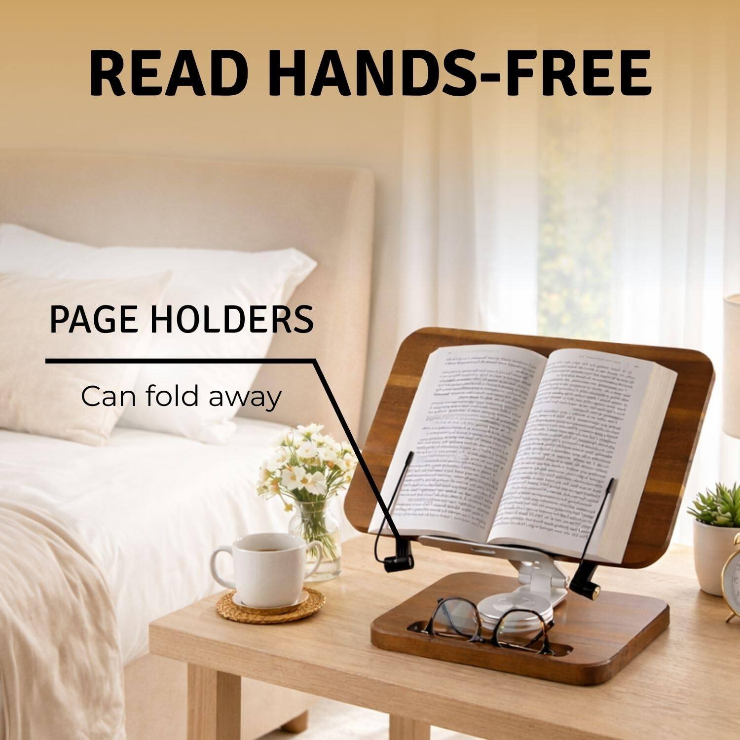 READ HANDS-FREE

PAGE HOLDERS

Can fold away