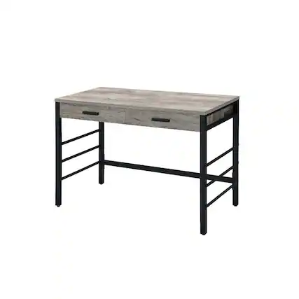 Front. Manhattan Lane - Built-in USB Port Writing Desk, Light Weathered Oak and Black - Gray, Black.