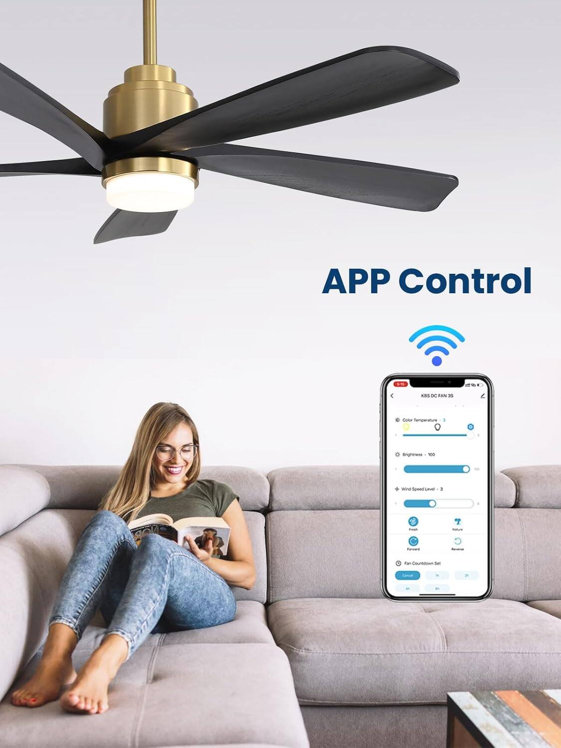 APP Control

- KES DC AN 3
- Color Temperature
- Brightness
- Wind Speed Level
- Fan Countdown Set