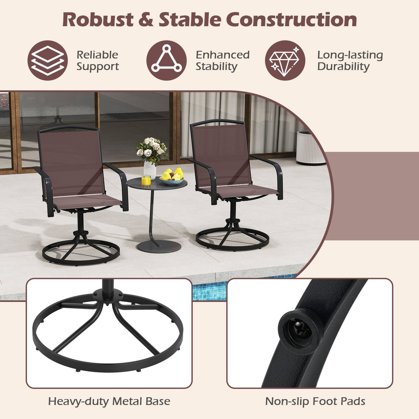 Robust & Stable Construction

- Reliable Support
- Enhanced Stability
- Long-lasting Durability

Heavy-duty Metal Base
Non-slip Foot Pads