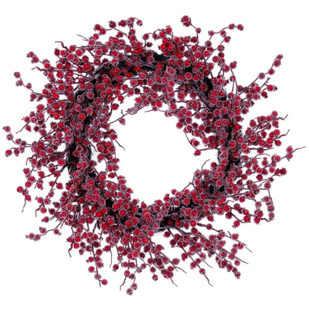 Front. Vickerman - Vickerman 28" Winter Icy Red Berry Wreath - Red.