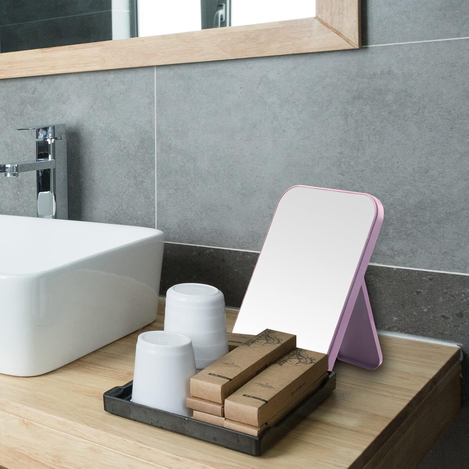 Alt View 3. Pacoar Cade - Inch Desktop Makeup Mirror Princess Table Desk Wall Hanging Dual Purpose Square Makeup Mirror Glass - Khaki.