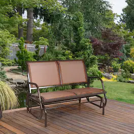Mondawe - 48in Freestanding Swing Glider Loveseat w/ Ergonomic Backrest, Outdoor Patio Rocker Lounge Chair for 2 - Brown