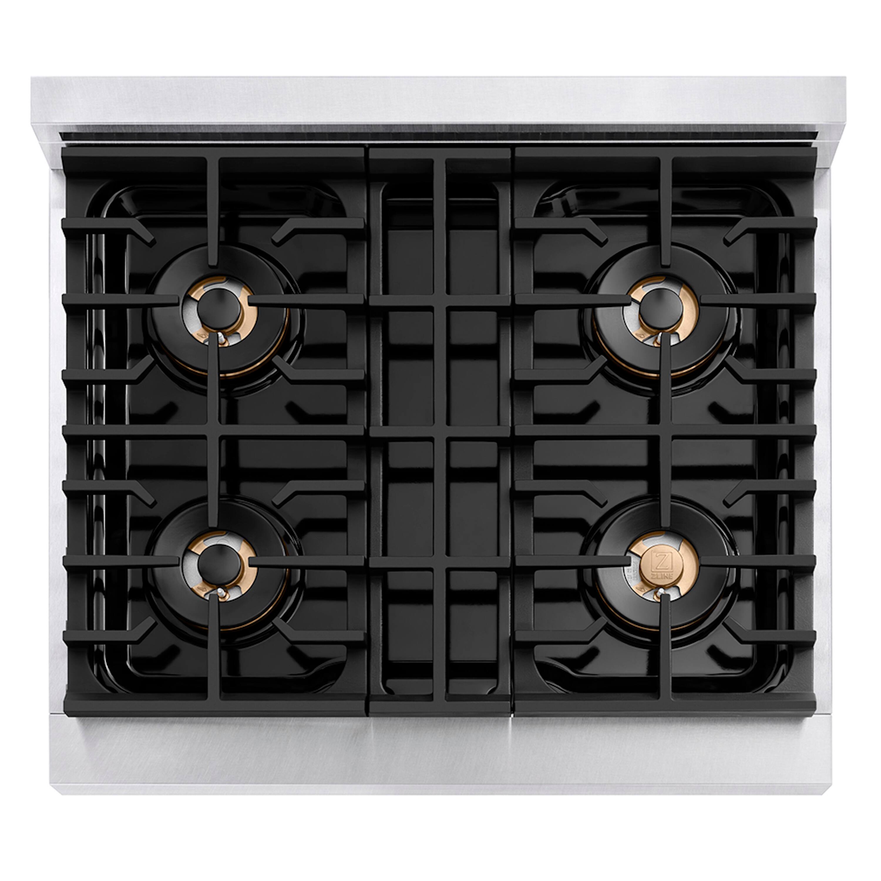 Left. ZLINE - ZLINE 30 in. 4.2 cu. ft. Freestanding Paramount Dual Fuel Range with DuoPro Cooktop in Satin Steel with Black Matte Door - Black Matte.