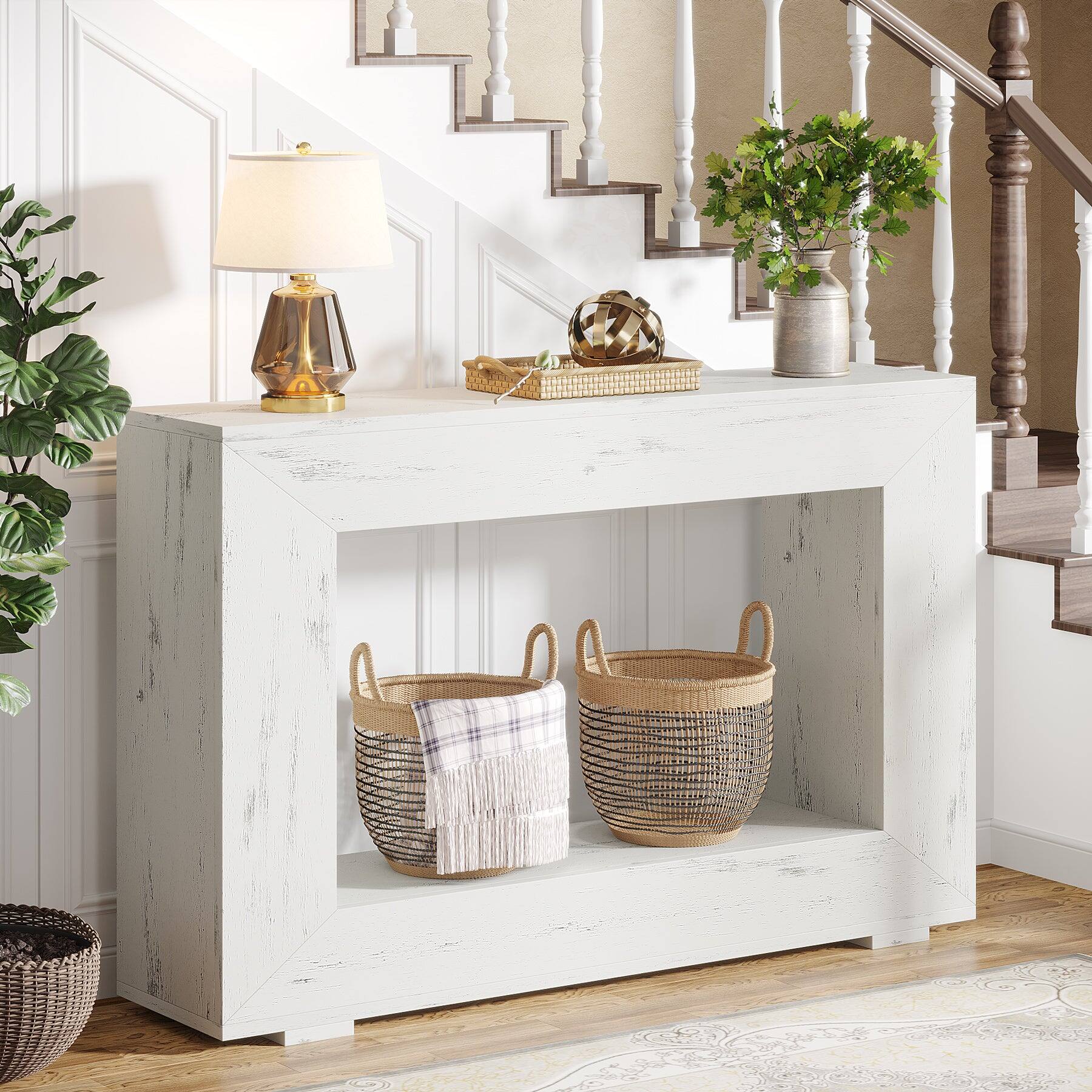 Alt View 1. Tribesigns - Farmhouse Console Table with Engineered Wood Construction and Rectangular Top for Entryway - White.