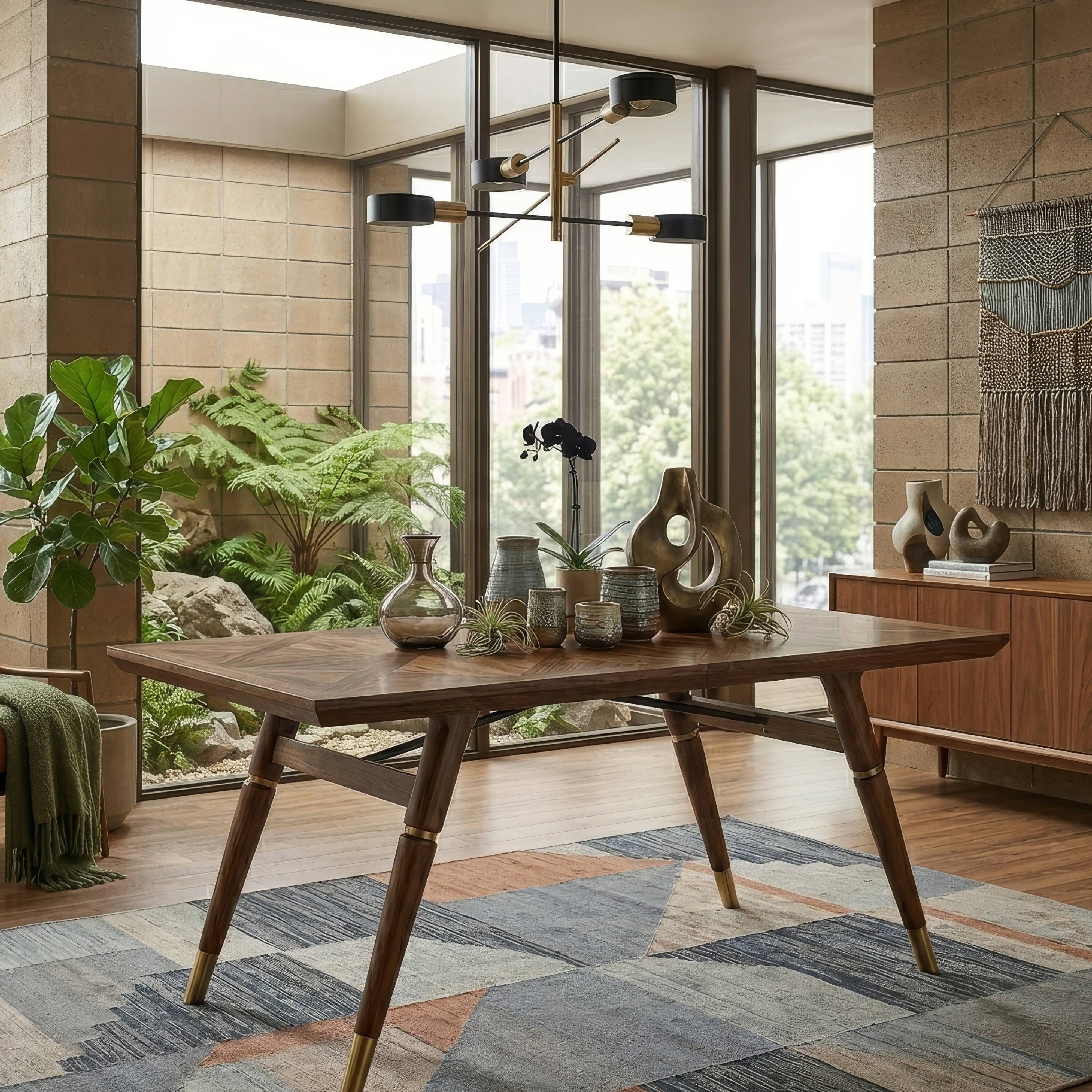 Alt View 7. Manhattan Lane - Lumy Dining Table, 59 Inch, Rectangular Top, Walnut Brown Rubberwood - Walnut Brown, Black.