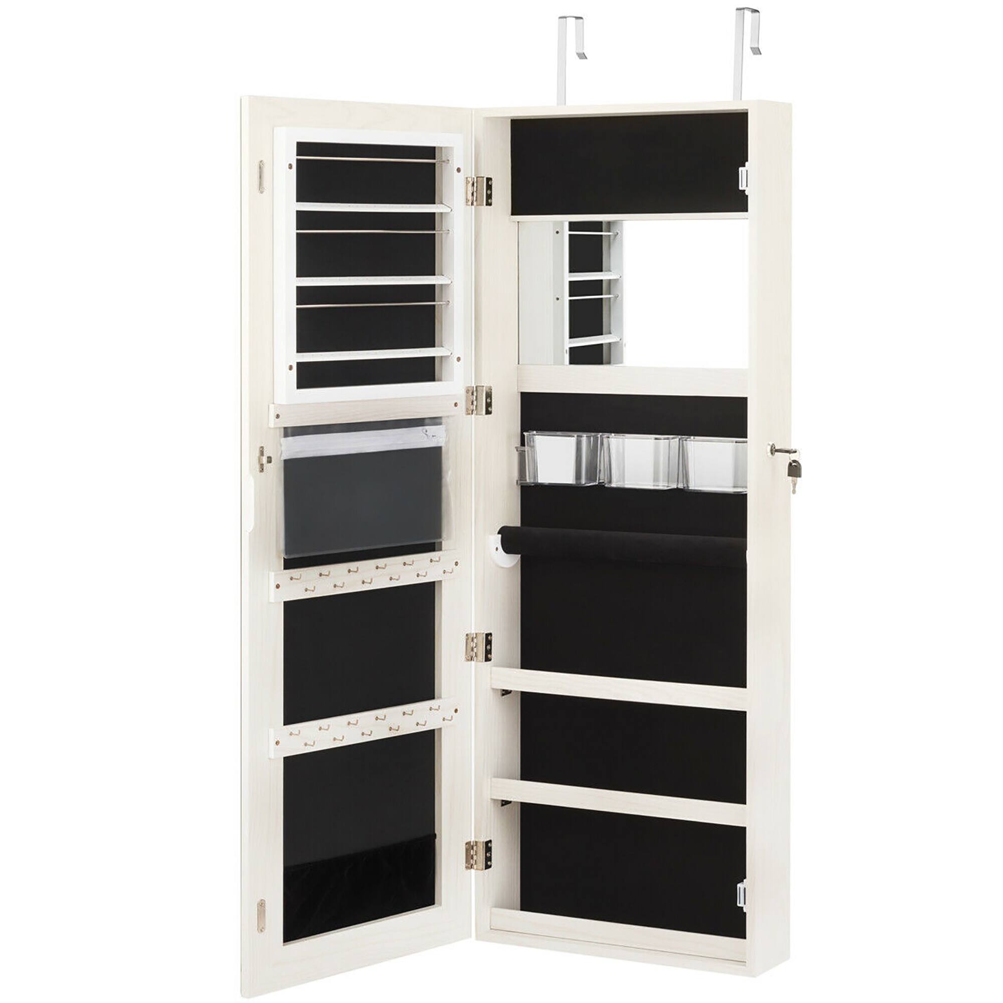 Alt View 19. Costway - Door Wall Mount Touch Screen LED Light Mirrored Jewelry Cabinet Storage White - White.