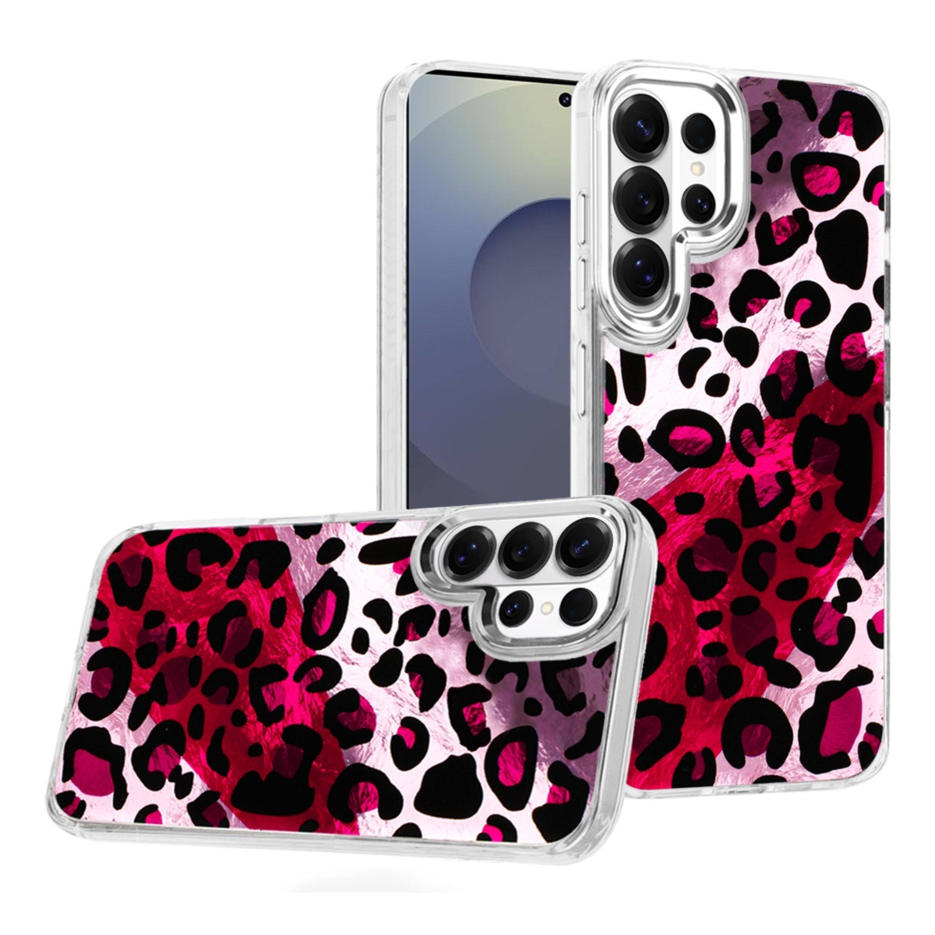 Angle. Kitcheniva - In Mold Design Metallic Buttons Phone Case With Tempered Glass For Samsung Galaxy S26 Ultra Leopard - Multicolor.