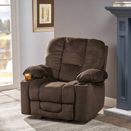 TinyHomie - Luxurious Manual Recliner Chair in Chocolate with Skin Friendly Fabric and Dual Cup Holders - White
