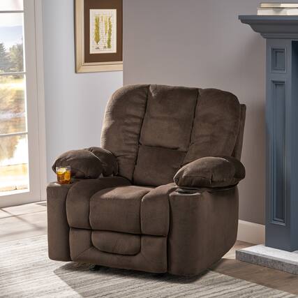 Front. TinyHomie - Luxurious Manual Recliner Chair in Chocolate with Skin Friendly Fabric and Dual Cup Holders - white.