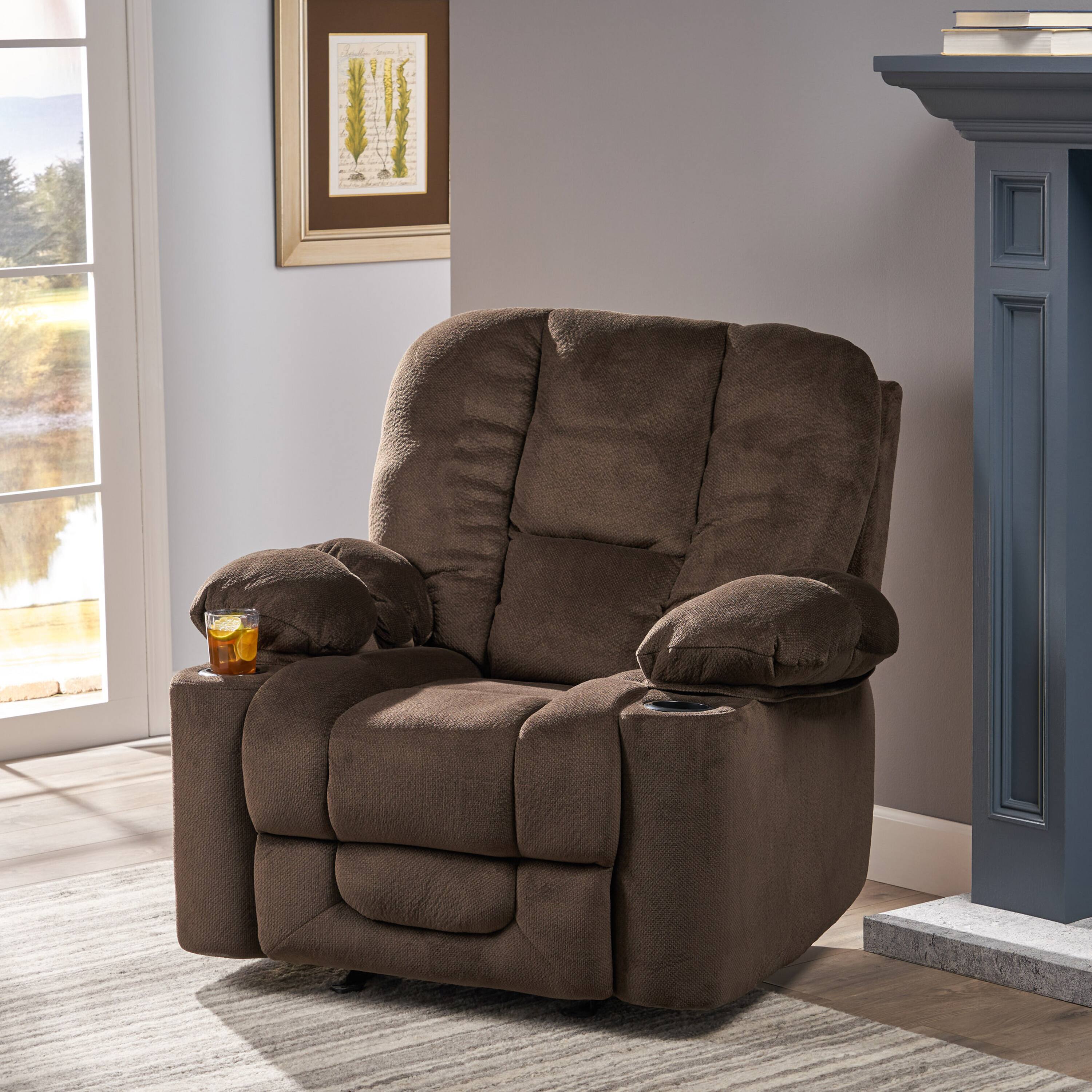 Front. TinyHomie - Luxurious Manual Recliner Chair in Chocolate with Skin Friendly Fabric and Dual Cup Holders - white.