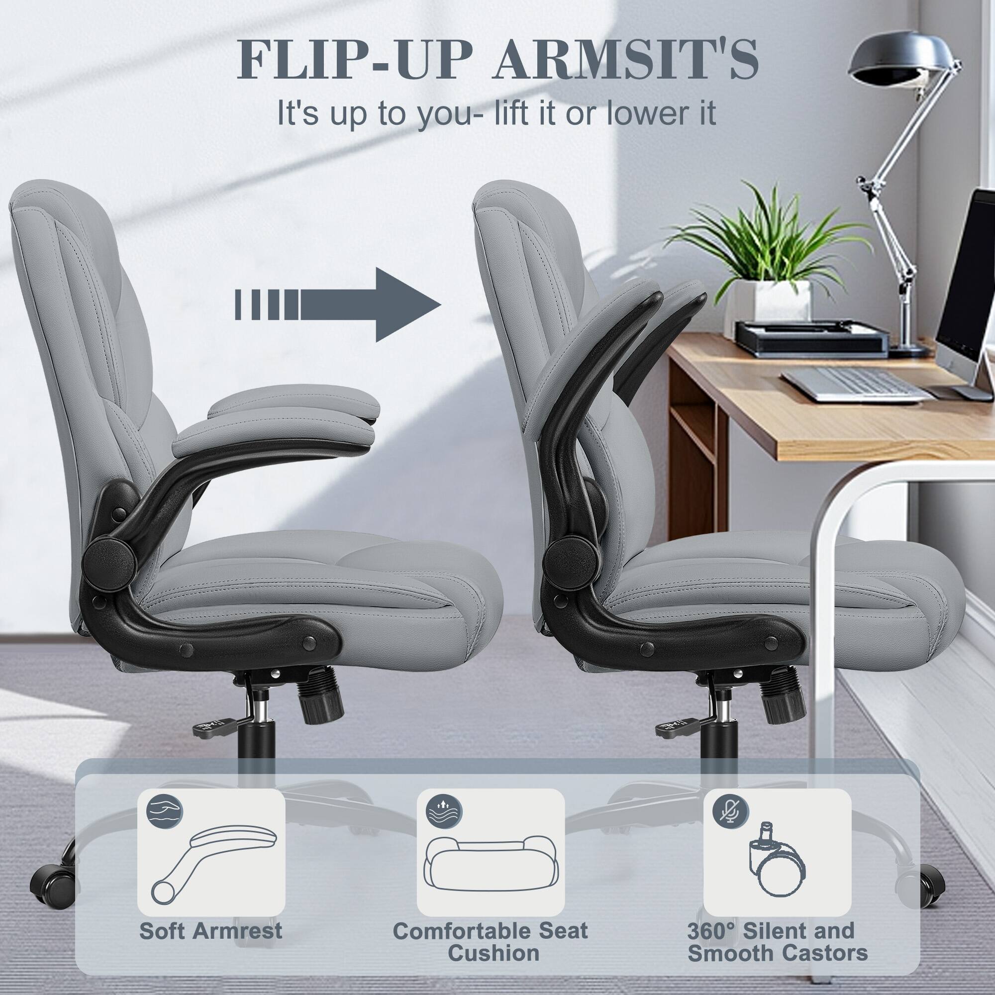 KERDOM PU Leather Ergonomic Home Desk Chair, Tilt Small Computer