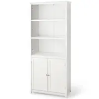 Costway - Bookcase Shelving Storage Wooden Cabinet Unit Standing Display Bookcase W/Doors - White - Front_Zoom