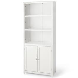 Costway - Bookcase Shelving Storage Wooden Cabinet Unit Standing Display Bookcase W/Doors - White