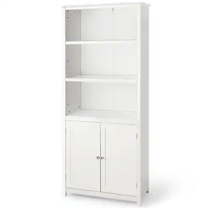 Front. Costway - Bookcase Shelving Storage Wooden Cabinet Unit Standing Display Bookcase W/Doors - White.