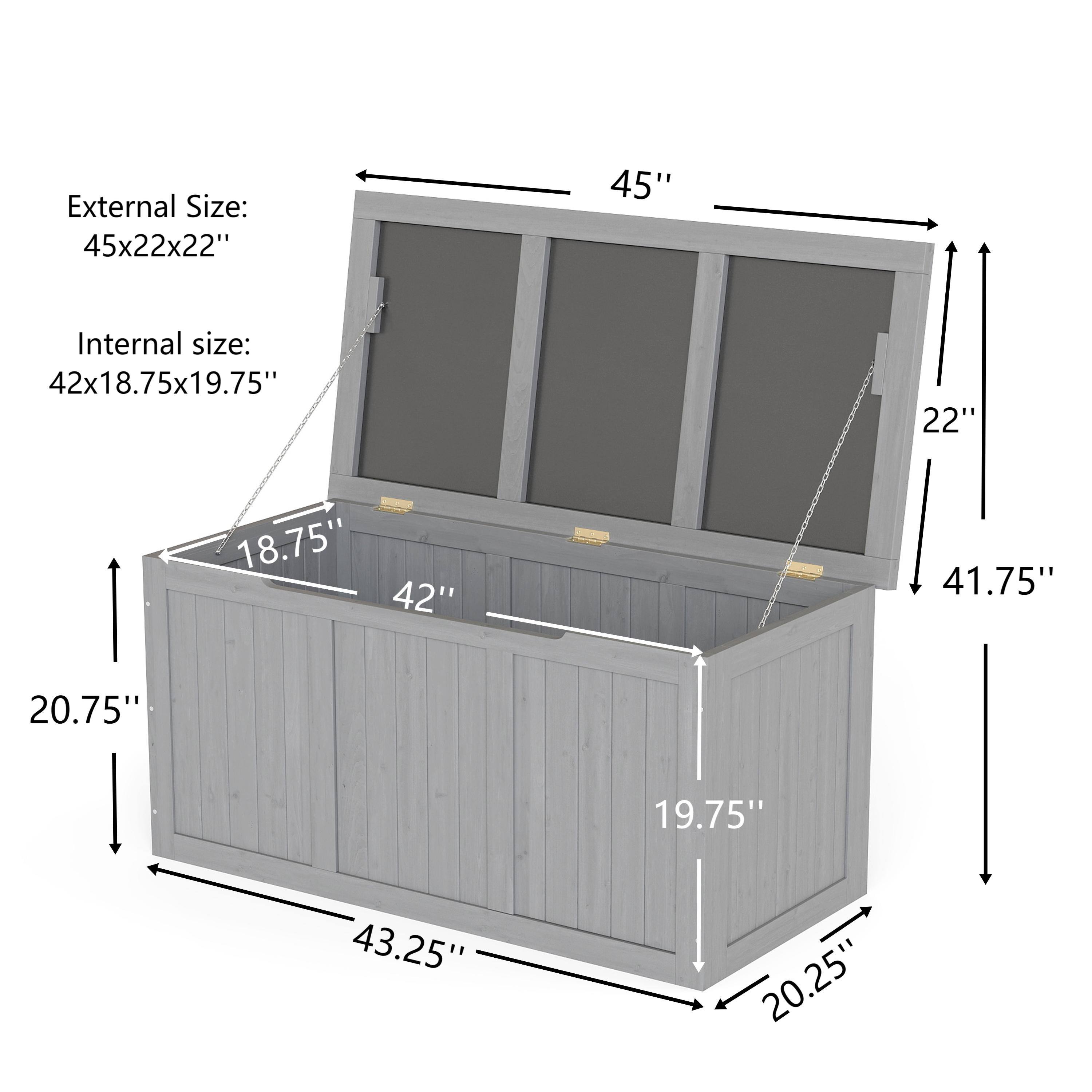 External Size: 45x22x22"  
Internal Size: 42x18.75x19.75"  

- 45"  
- 22"  
- 41.75"  
- 43.25"  
- 20.75"  
- 20.25"  
- 19.75"  
- 18.75"  
- 42"