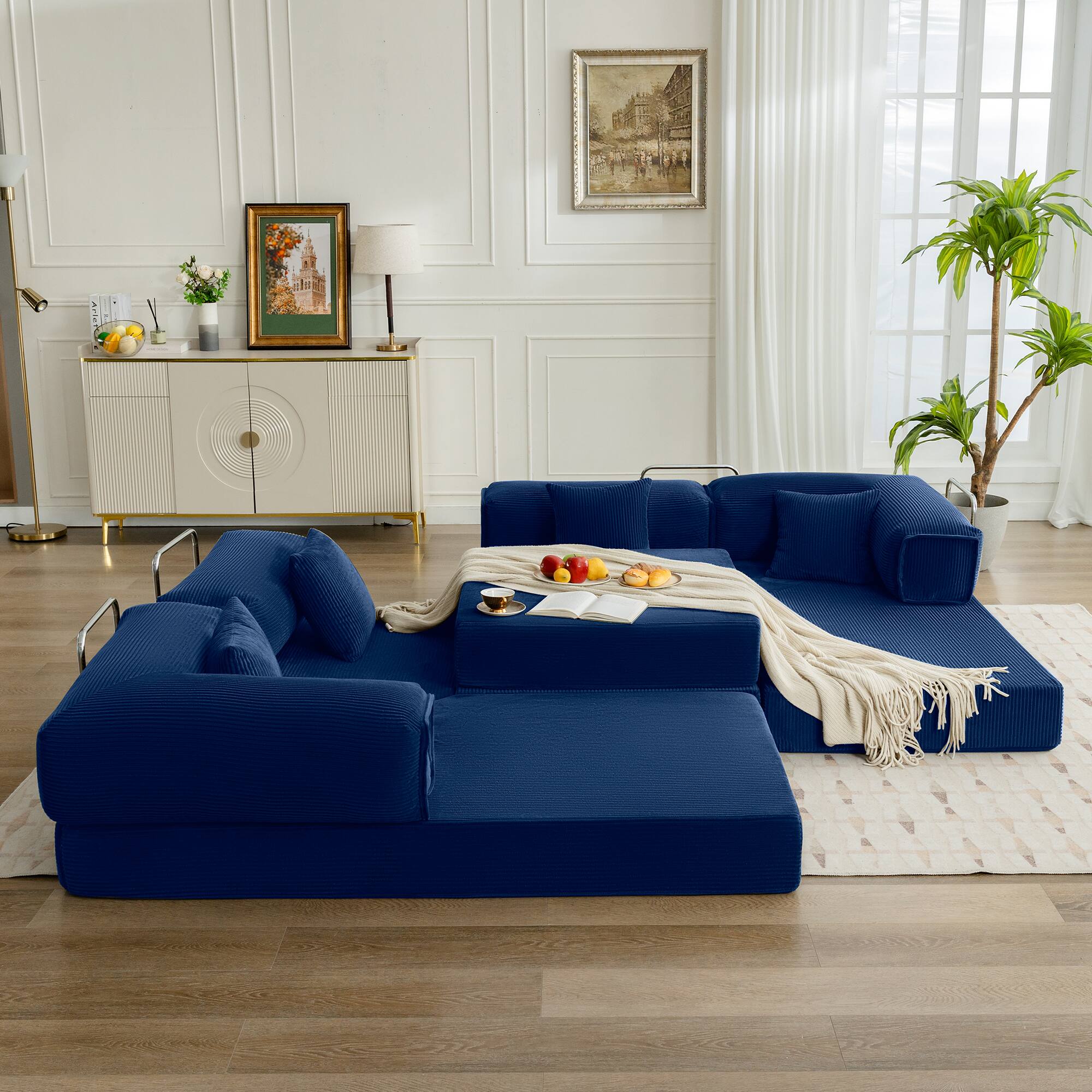 Alt View 1. KERDOM - Oversized Big Family Sofa Couch, 170 inches Extra Long Convertible Sofa Bed Sleeper Sectional Floor Building Block Couch - Navy Blue.