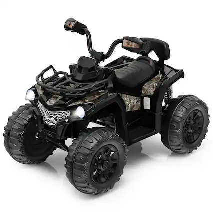 Front. Costway - Costway 12V Kids Ride On ATV Electric 4-Wheeler Quad 2 Speeds with Mp3 & Headlights - Dark Black.