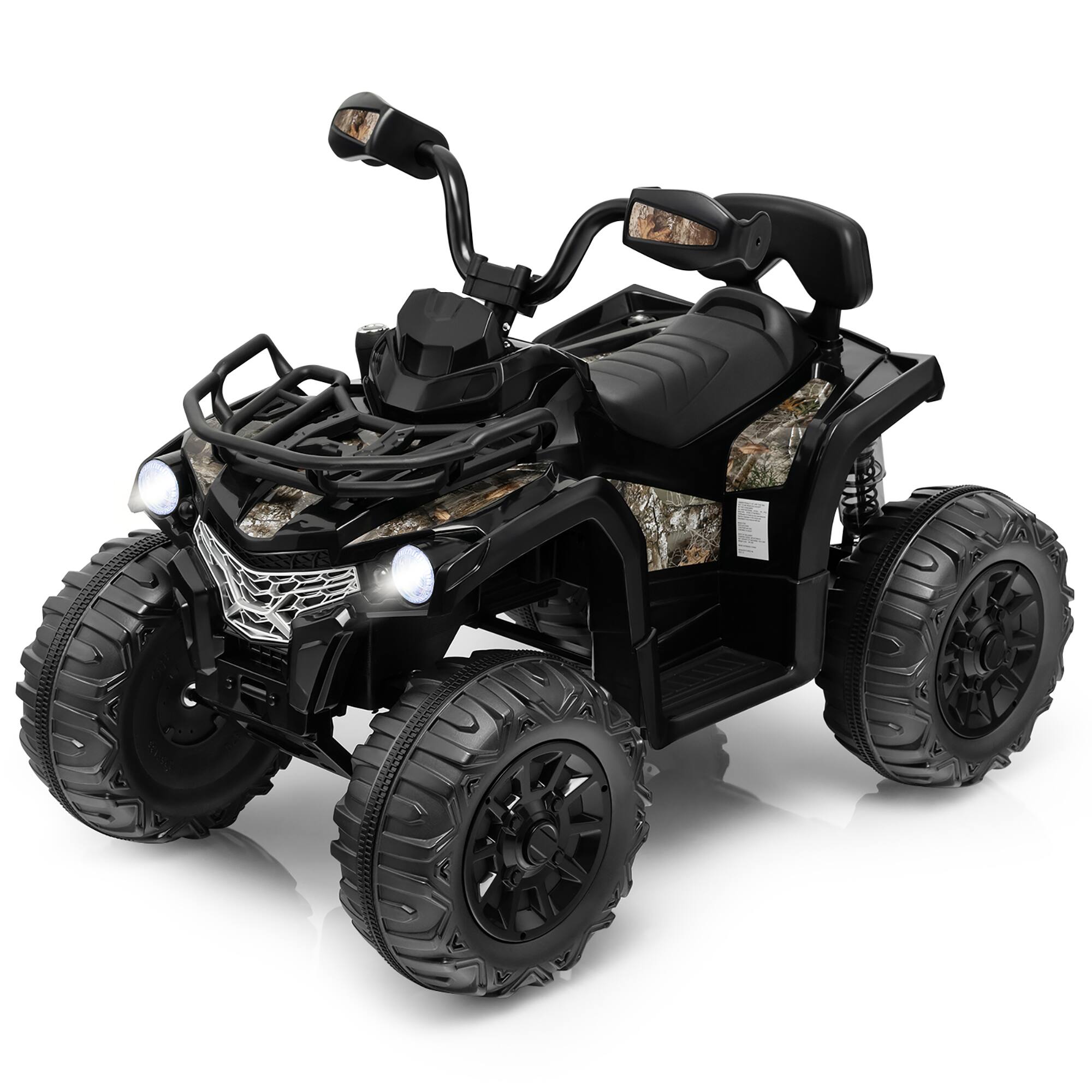 Costway - 12V Kids Ride On ATV Electric 4-Wheeler Quad 2 Speeds with Mp3 & Headlights - Dark Black
