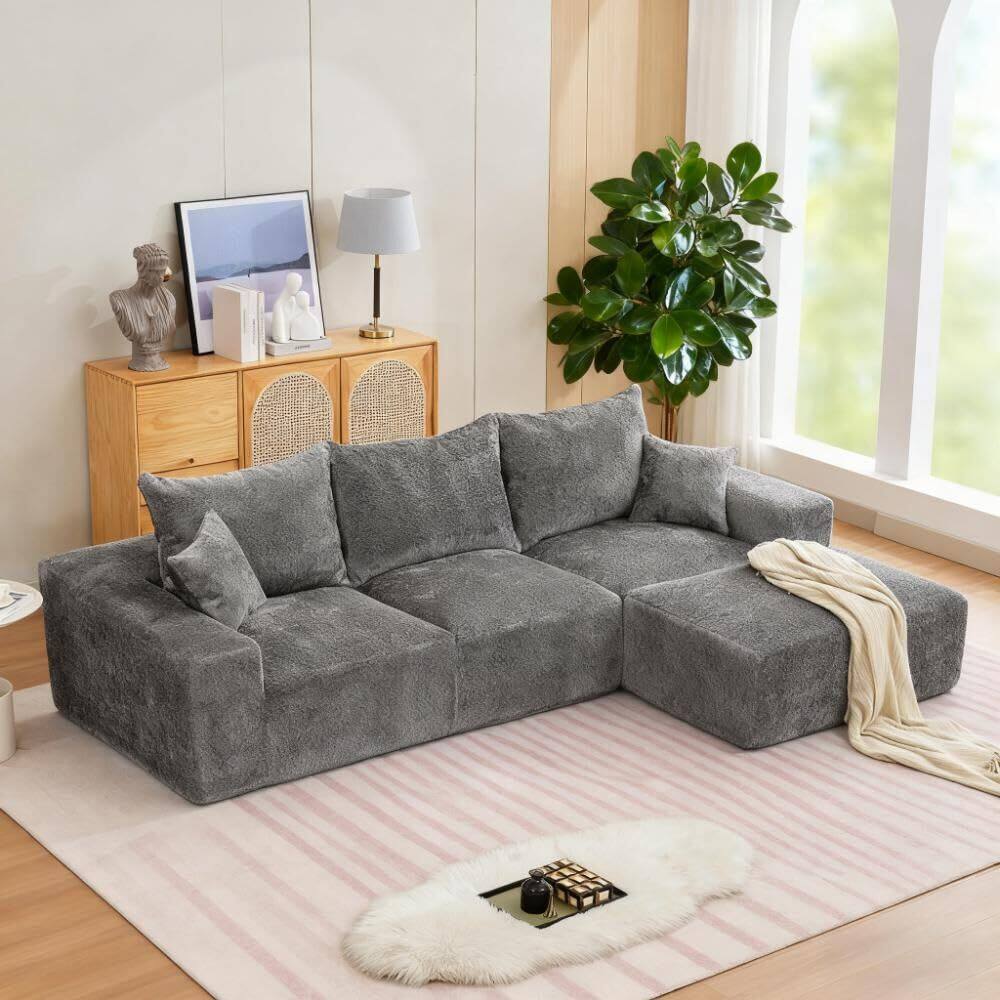Front. Jojoka - 110'' Oversiz8ed Modular L-Shape Sectional Couch, Couches for Living Room - Grey.